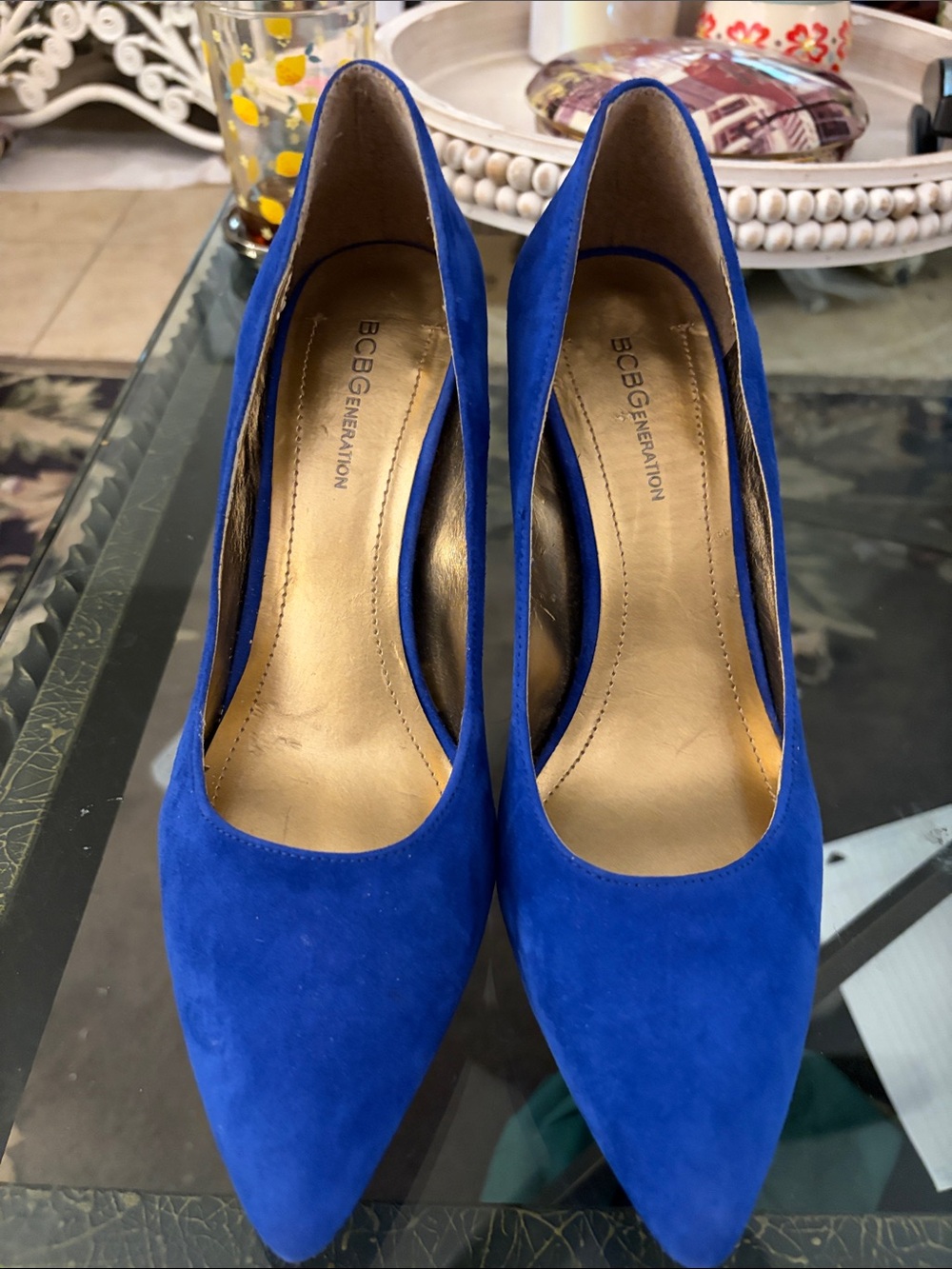 BCBGeneration 8.5 Royal blue faux suede heel pumps pointed toe.K2K